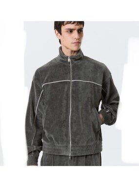 WEEKDAY Mens Loose Velour Track Jacket Grey Small